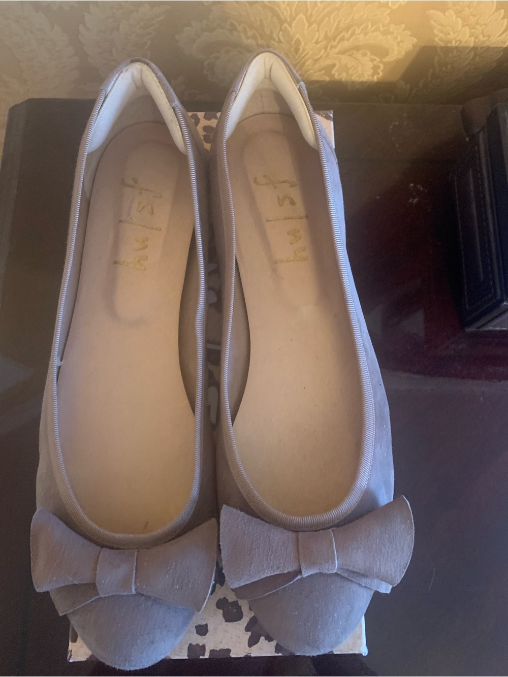 French Sole Taupe Bow Ballet Flats
